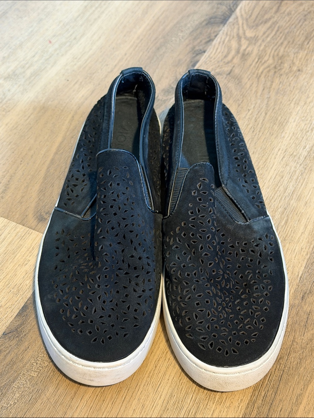 Vionic Black Laser-Cut Slip-On Mules